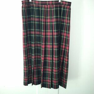 Red Pleated Plaid Tartan 33" Long Maxi Skirt Back Zip & Stretch Waistband 18W